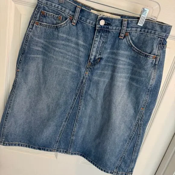 GAP JEANS Y2K DISTRESSED DENIM MIDI SKIRT Size 10 WOMENS A-LINE KNEE LENGTH - Picture 2 of 6